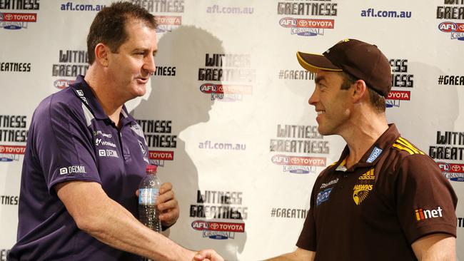 Ross Lyon and Alastair Clarkson ahead of the 2013 grand final.