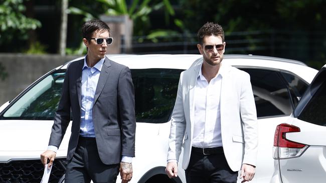 Former boyfriend of Toyah Cordingley Marco Heidenreich and friend Joel Cuman leave the Cairns Supreme Court on the first day of the pre-trail hearing for Rajwinder Singh, who is accused of the murder of 24 year old Toyah Cordingley on Wangetti Beach on October 21, 2018. Picture: Brendan Radke