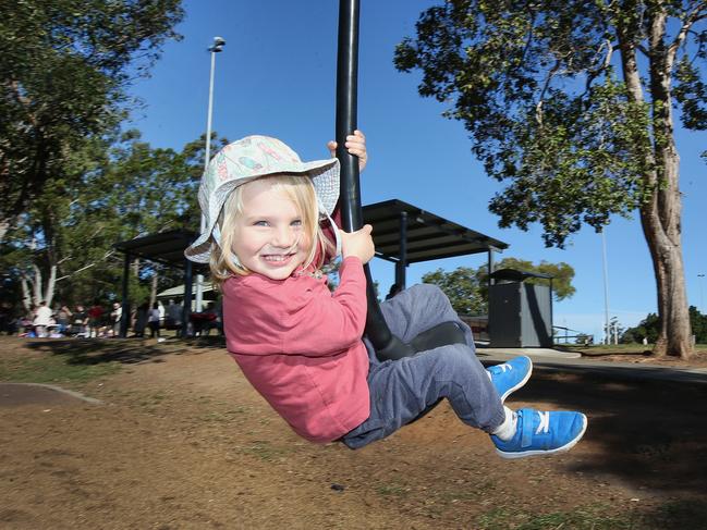 Sam Perry, 3, has fun in Underwood Park. Picture: AAP Image/Jono Searle