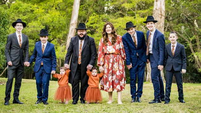 Sarah and Chanoch Sufrin with their seven children (from left) Aron, Bentzi, Raizel, Chanoch, Rivka, Sarah, Shaya, Mendel and Gavi.