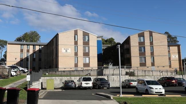 The complex which police surrounded on Monday before arresting five people after a gun was allegedly fired. Picture: John Grainger