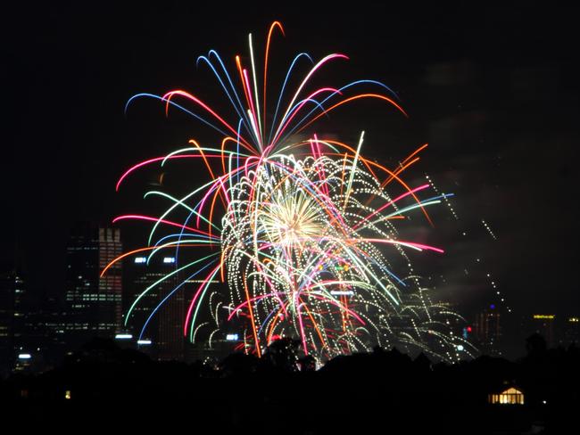 New Year's Eve fireworks over Sydney Harbour viewed and photographed from Georges Heights, Mosman. Picture: Adolfo Nazario