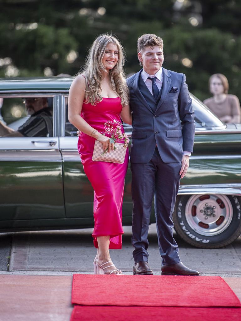 Scarlett Martin partnered Digby Devey. Toowoomba State High School formal at Picnic Point. Friday, September 9, 2022. Picture: Nev Madsen.