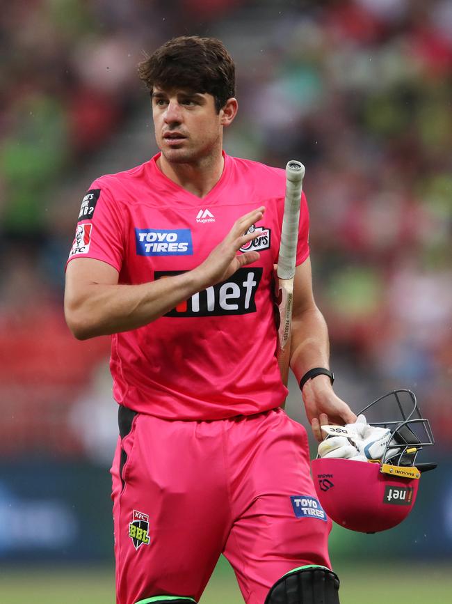 A cranky Moises Henriques after being dismissed.