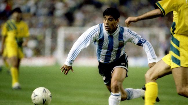 Maradona facing the Socceroos in 1993.