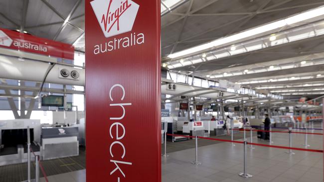 Bare Virgin Australia check-in counters at Sydney Airport. Picture: AAP