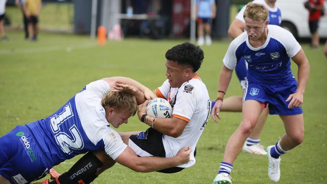 Lleyton Moore in action for the Macarthur Wests Tigers against the North Coast Bulldogs during round two of the Laurie Daley Cup at Kirkham Oval, Camden, 10 February 2024. Picture: Warren Gannon Photography