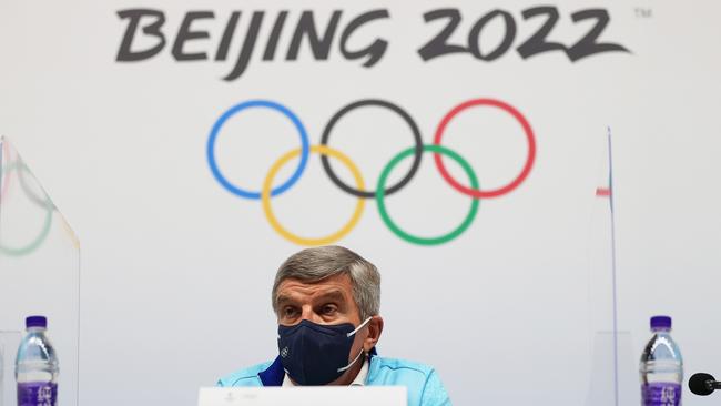 International Olympic Committee president Thomas Bach speaks to the media in Beijing. Picture: Getty Images