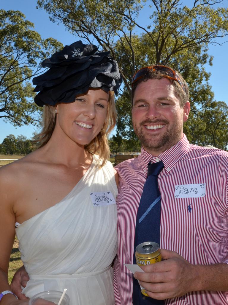 RIPPER ENGAGEMENT: Sam Bassingthwaighte and Cassie Kniepp from Diamondy gathered a group of friends and celebrated at the Burrandowan race. Photo: Contributed