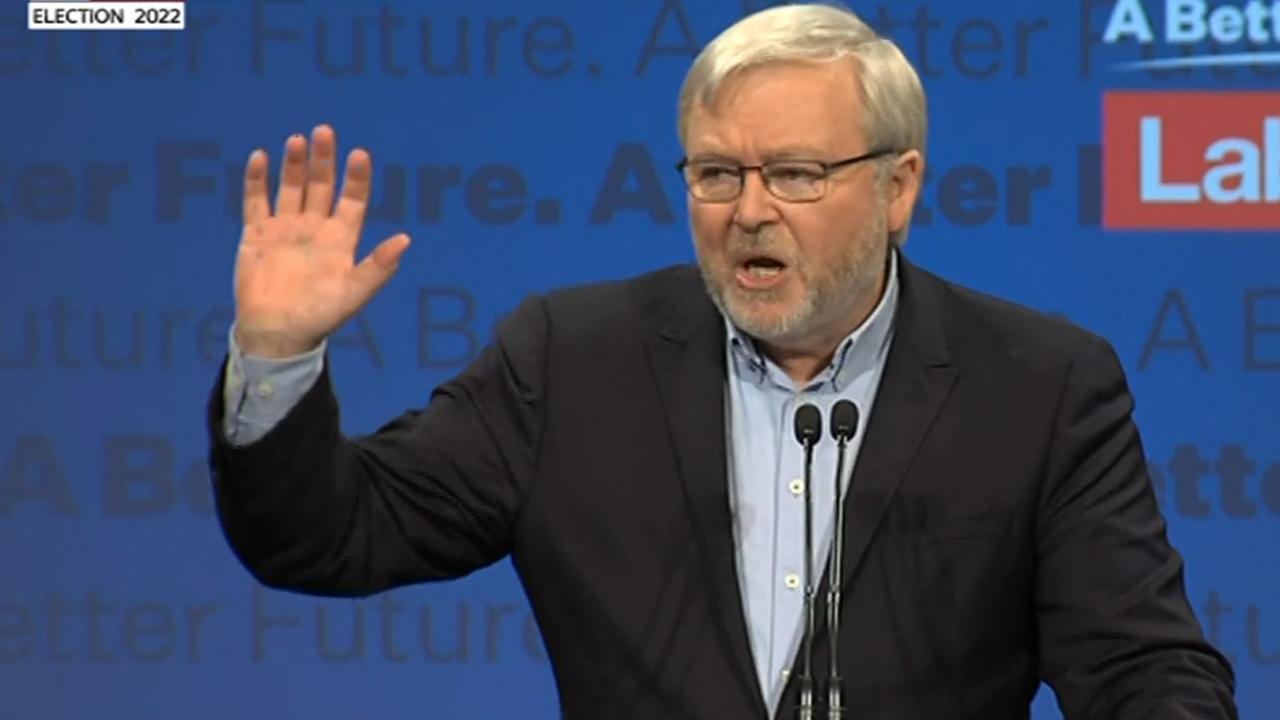 Kevin Rudd addresses the Labor faithful at the Brisbane rally. Picture: Sky News