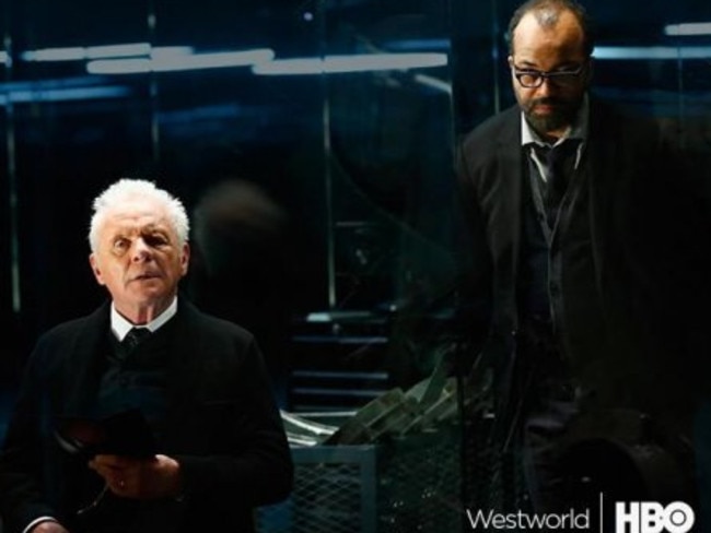 Sir Anthony Hopkins plays Dr Robert Ford, the creative director of Westworld, with Jeffrey Wright as Bernard Lowe, head of the programming division (the creator of articifical people). Picture: Supplied