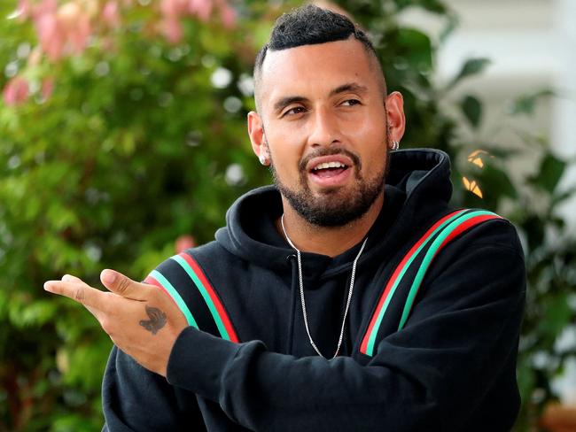 (FILES) This file photo taken on January 8, 2022 shows tennis player Nick Kyrgios of Australia speaking to the media during day 8 of the 2022 ATP Cup in Sydney. - Kyrgios said on January 10, 2022 he has tested positive for Covid-19, casting major doubt over whether he can play at the Australian Open starting on January 17. (Photo by JEREMY NG / AFP) / -- IMAGE RESTRICTED TO EDITORIAL USE - STRICTLY NO COMMERCIAL USE --