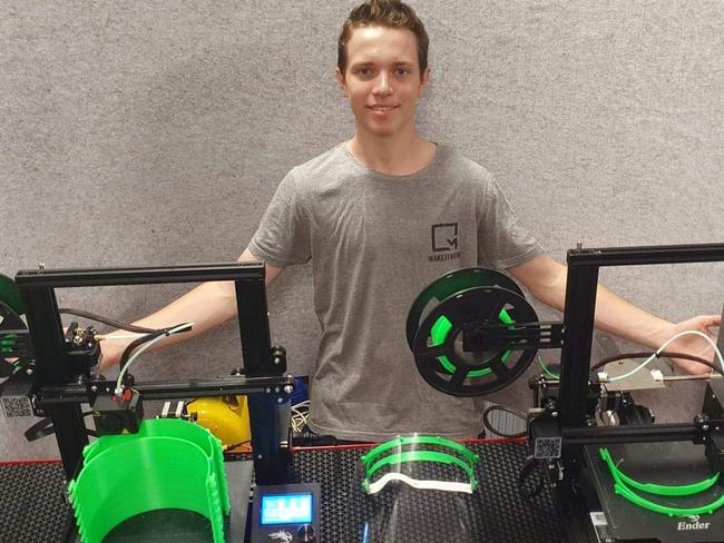 Mackay teen Tom Stolberg is helping provide health care workers with PPE equipment through his part time business Make It Now.