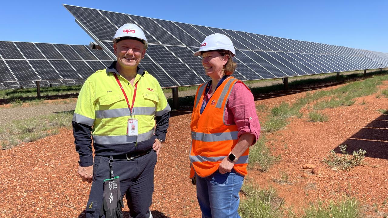 APA's Sam Floriani with Mount Isa City Council Mayor Peta MacRae at APA's Dugald River Solar Farm