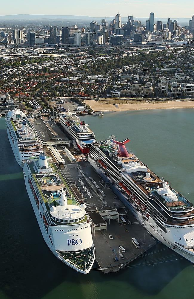 Pacific Pearl, Pacific Jewell and Carnival Spirit are seen docked in Melbourne ahead of the Melbourne Cup in 2014. Picture: Brendon Thorne/Getty Images