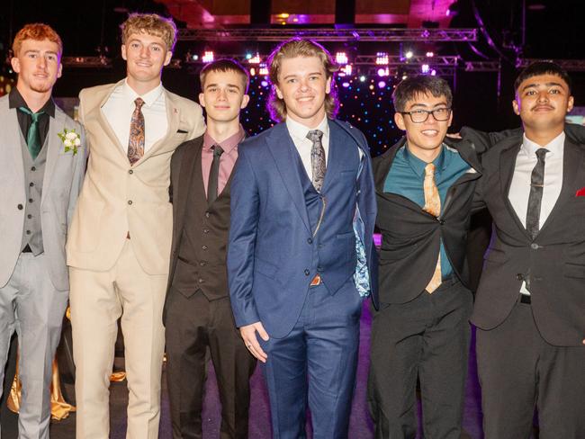 Matthew Graham, Regan Parker, Dominic Millar, Liam Whiting, Daniel Yarnold and Raqeebul Islam at Mackay Christian College Formal Thursday 14 November 2024 Picture:Michaela Harlow