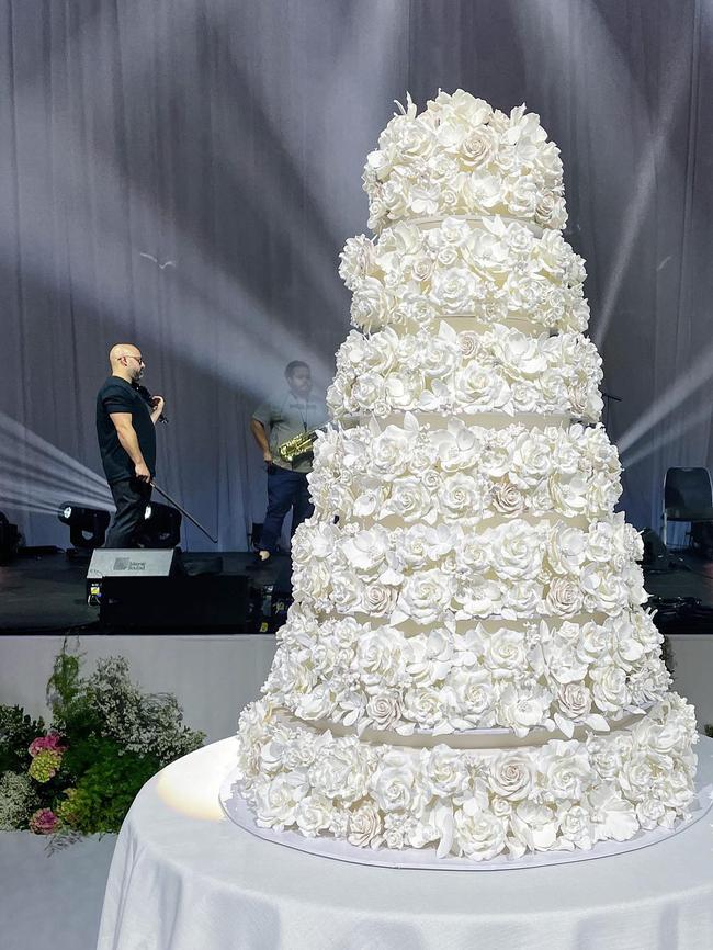 Local baker Terresia Welch created the 2m high, 100kg wedding cake for the lavish event. Picture: Supplied