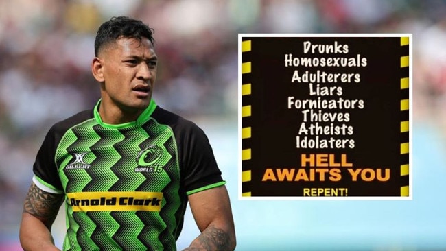 Israel Folau and the infamous social post. Photos: Getty Images/Instagram