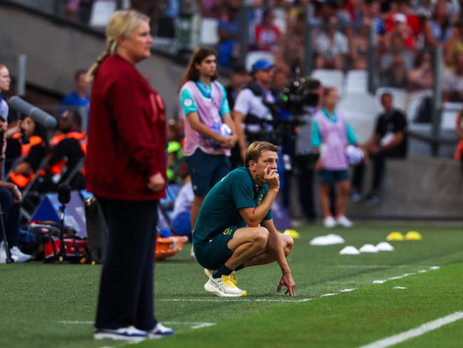 Australia coach Tony Gustavsson (R) and US coach Emma Hayes. Picture: AFP