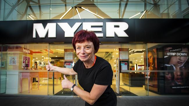 Hobart Myer employee Trish Guinane excited the store has reopened. Picture: LUKE BOWDEN