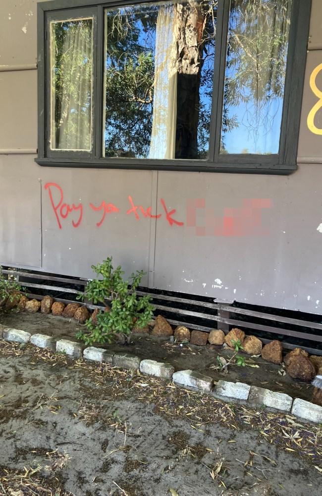 The message that was graffitied underneath Maddy's window. Picture: Supplied