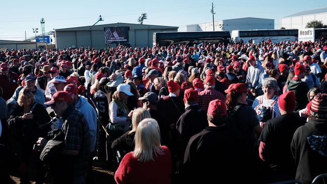 People begin to arrive for President Trump’s rally in Valdosta, Georgia. Picture: AFP