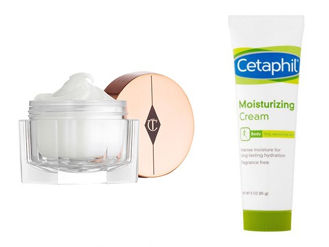 Charlotte Tilbury's Magic Cream and the Cetaphil Moisturising Cream.