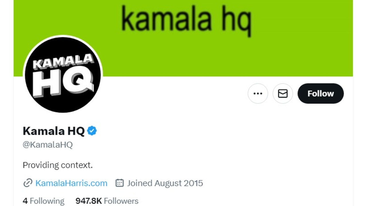 The official Biden HQ campaign accounts have been rebranded to Kamala HQ, which is clearly embracing viral internet trends. Picture: X / @kamalahq