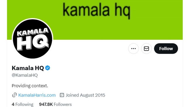 The official Biden HQ campaign accounts have been rebranded to Kamala HQ, which is clearly embracing viral internet trends. Picture: X / @kamalahq