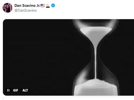 Dan Scavino Jnr posted this image of an hourglass in a pointed message to Kevin Rudd. Picture: X