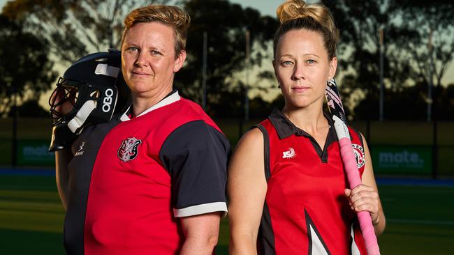 North East playing-coach Holly Evans (right) believed her side could make noise during this hockey season’s business period. Picture: Matt Loxton