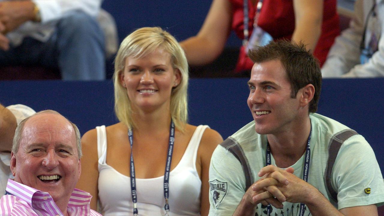 Damien Martyn with his then-wife Annika and radio personality Alan Jones in Perth. Photo: News Limited