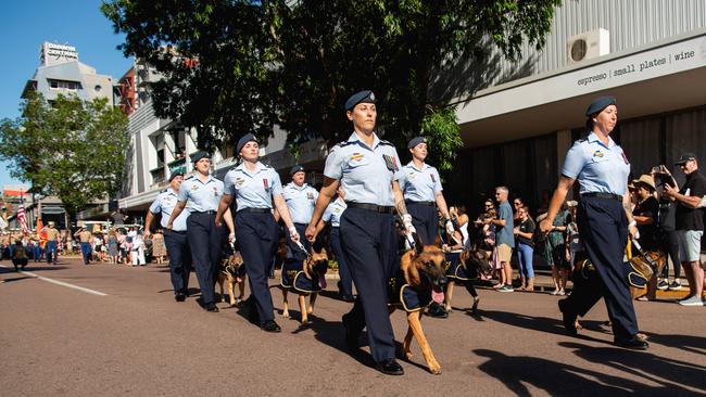 The Anzac Day march through Knuckey Street in Darwin. Picture: Pema Tamang Pakhrin