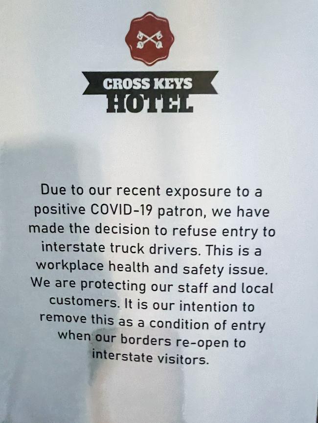 The sign on the door at the Cross Keys Hotel. Picture: Matt Loxton