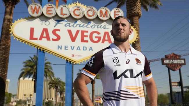 Kurt Capewell models the Broncos’ 2024 away jersey. Picture: Supplied