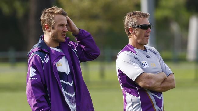 Craig Bellamy and his son Aaron at Storm training. Pic: Michael Klein