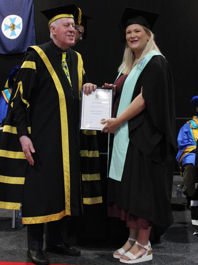 Sarah Williams graduated with a Bachelor of Nursing with Distinction at the CQUniversity graduation ceremony in Bundaberg on December 14, 2023.