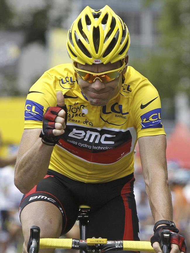 Cadel Evans wins the Tour de France cycling race in 2011. Picture: Laurent Cipriani