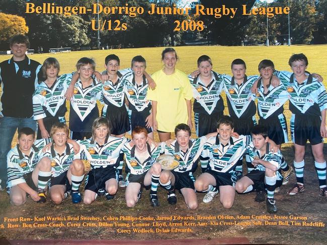 Future Penrith Panthers star Dylan Edwards (back, far right) during his junior rugby league days with Bellingen-Dorrigo. Picture: Contributed