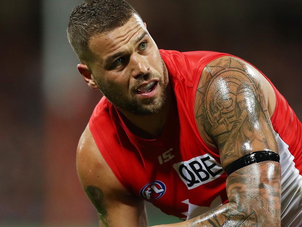 SYDNEY, NEW SOUTH WALES - SEPTEMBER 08:  Lance Franklin of the Swans looks on during the AFL Second Elimination Final match between the Sydney Swans and the GWS Giants at Sydney Cricket Ground on September 8, 2018 in Sydney, Australia.  (Photo by Mark Metcalfe/AFL Media/Getty Images)