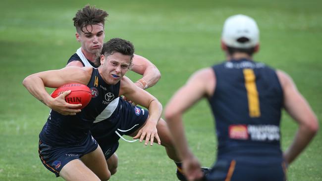 Adelaide Crows training at West Lakes. Jake Soligo and Ben Keays. 1 February 2023. Picture Dean Martin