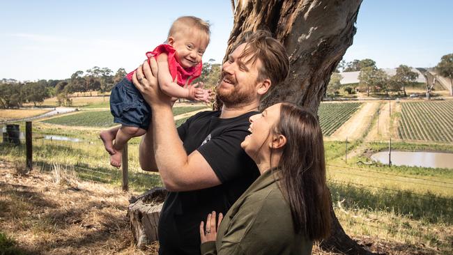 Nicole and Shannon Fleming with daughter Eloise, aged 15 months, who was born at 29 weeks weighing just 480 grams. She was a twin, and her sister Isla sadly passed away after heart surgery. Picture: Brad Fleet