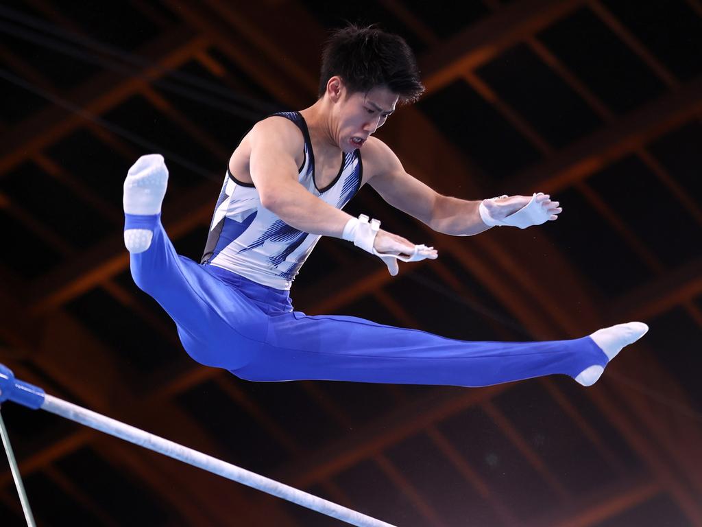 Hashimoto competes on horizontal bar. Picture: Laurence Griffiths/Getty Images