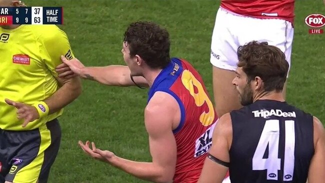 Neale got off lighlty after touching an umpire during the Lions’ clash with Carlton.