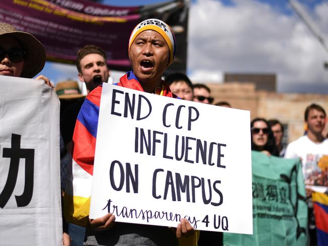 Students protest at University of Queensland yesterday. Picture: Dave Hunt/AAP