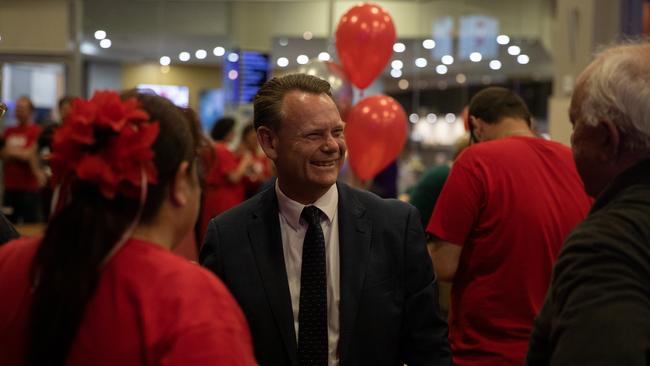 Labor's Warren Kirby celebrating victory in the seat of Riverstone. Picture: Nathan Schmidt