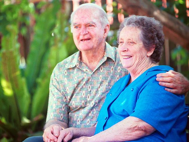 Leone and Walter Corrigan celebrating 50 years of marriage. Leone died after contracting COVID-19 at Newmarch. Picture: Ann Moran