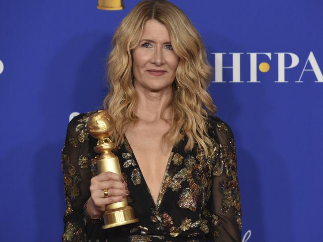 Laura Dern with her award for Marriage Story. Picture: AP