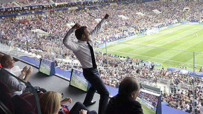 Emmanuel Macron cheers the team on. Picture; AP.