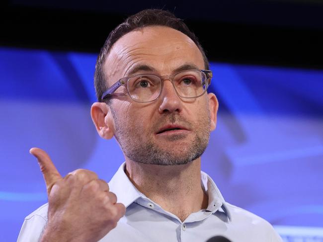 Australian Greens leader Adam Bandt addresses the National Press Club in Canberra, Wednesday, April 13, 2022. (AAP Image/Gary Ramage) NO ARCHIVING